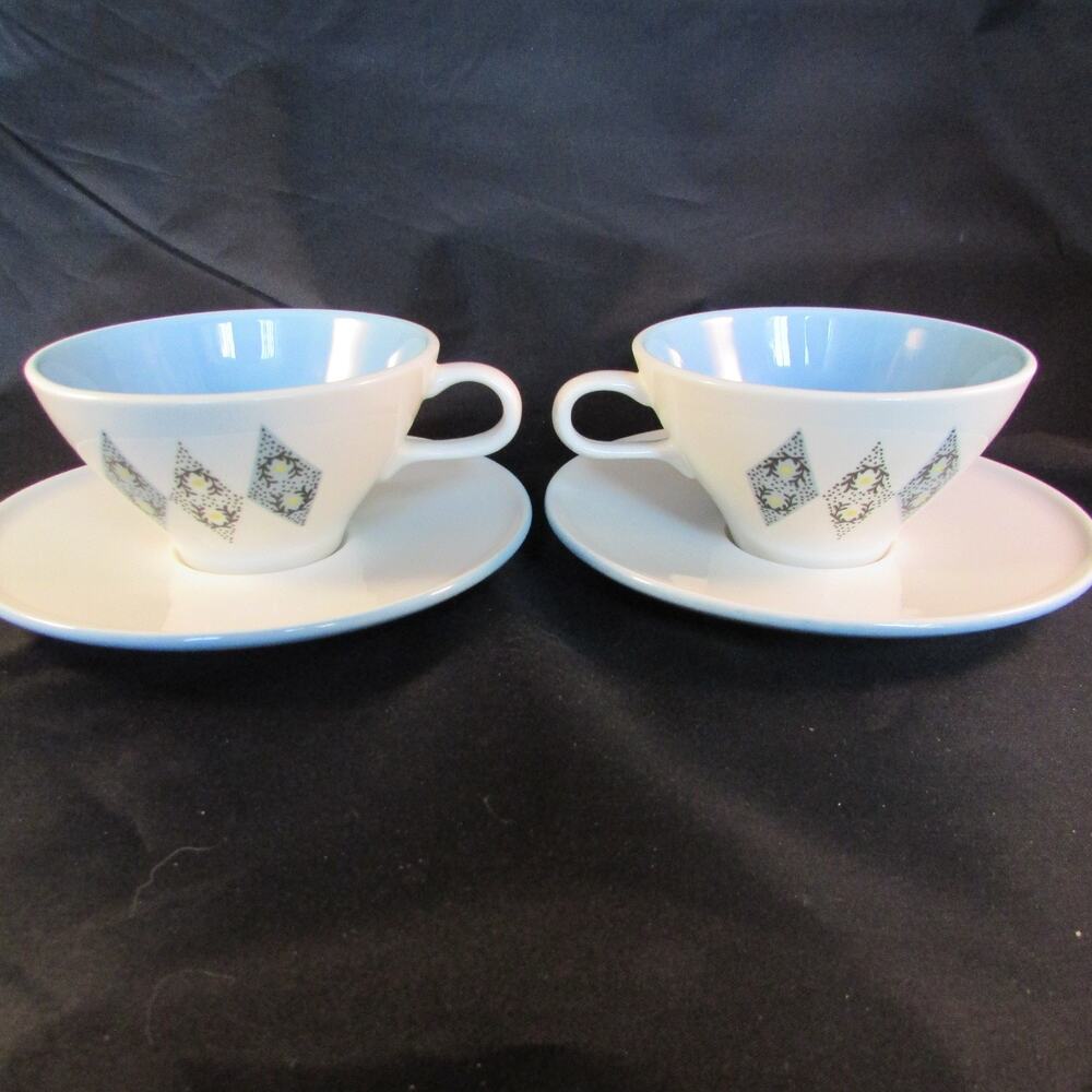 2 Iroquois Blue Diamond Cup and Saucer Ben Seibel Informal China Mid Century MCM - Picture 4 of 6